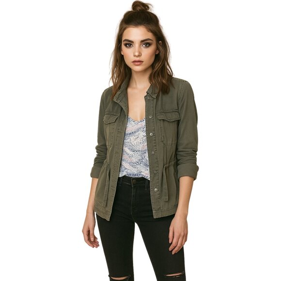 Loft Army Green Drawstring Utility Jacket Spring Casual Comfy | Size: XSmall - Picture 1 of 13